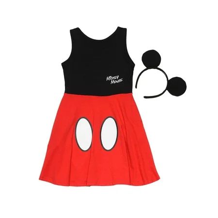 Disney Mickey Mouse Halloween Costume Dress w/ Ears Headband Set (Big Girls) | Walmart (US)