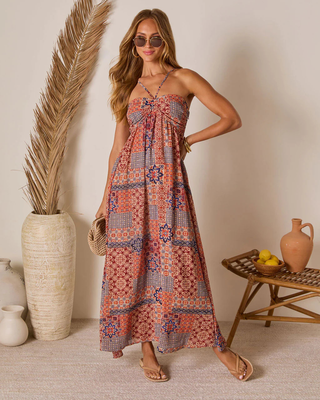 Eliora Tropical Print Halter Maxi Dress | VICI
