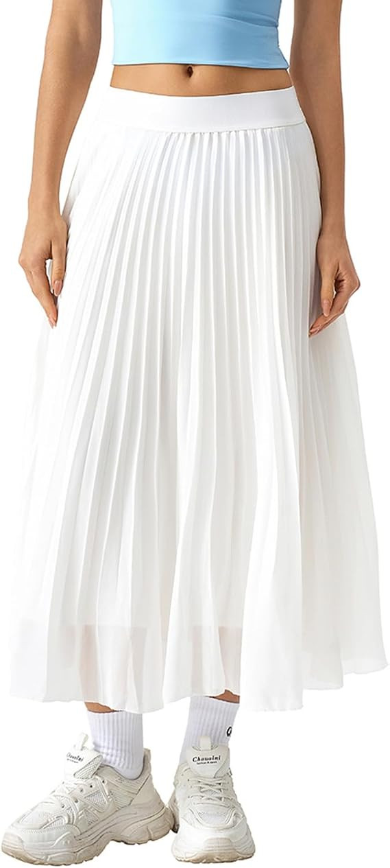 QINSEN Women's Elegant Flowy Pleated Chiffon Skirts Summer A-line Swing Midi Skirts Casual Elasti... | Amazon (US)