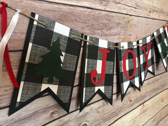 Buffalo Check Joy banner, joy banner, christmas banner, plaid banner, buffalo check banner, rusti... | Etsy (US)