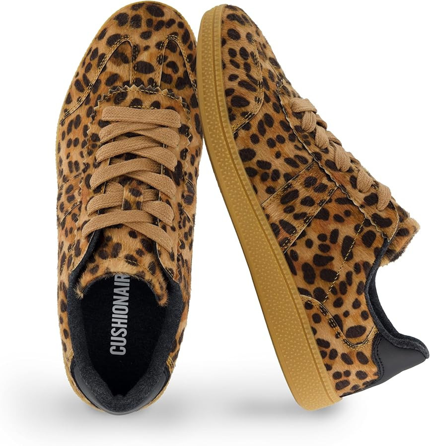 CUSHIONAIRE Bravado Women’s Vegan Hair Calf Leopard Print Lace-Up Sneakers – Stylish Everyday... | Amazon (US)