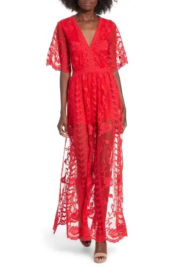 Women's Socialite Lace Overlay Romper, Size X-Small - Red | Nordstrom