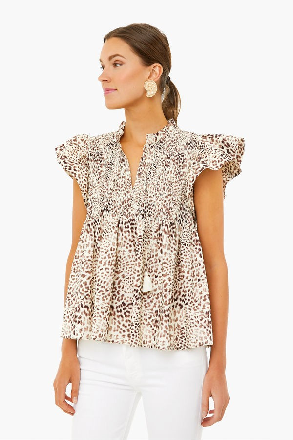 Day Calla Cheetah Flutter Sleeve Smocked Top | Tuckernuck (US)