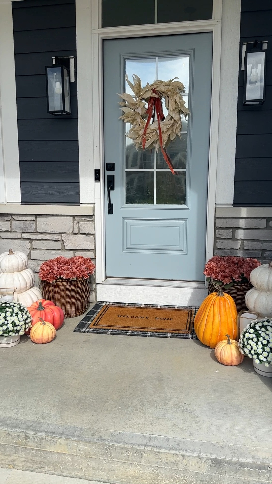 Front porch, faux mums, fall porch, fall outdoor