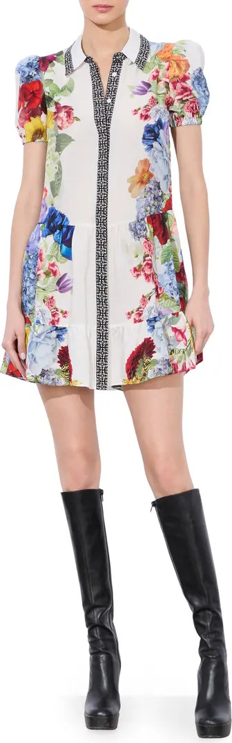 Claire Placed Floral Tiered Mini Shirtdress | Nordstrom