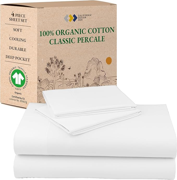 California Design Den King Size Sheets Set - Soft 100% Organic Cotton, Crisp Percale Sheets with ... | Amazon (US)
