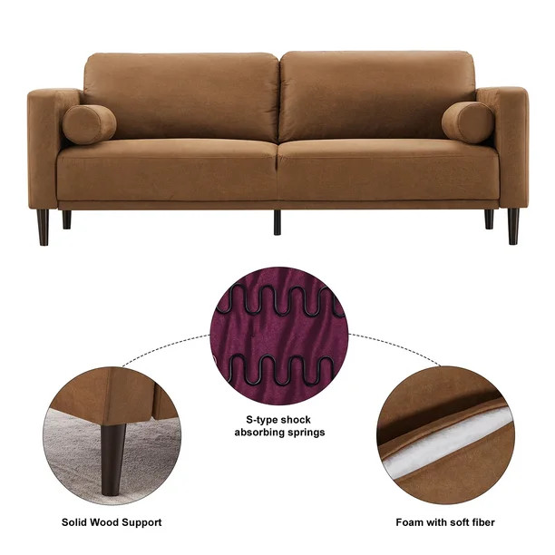 Homfa 3 Seater Sofa, 78.9'' Modern Large Upholstered Lounge Couch with Square Arm, Camel | Walmart (US)