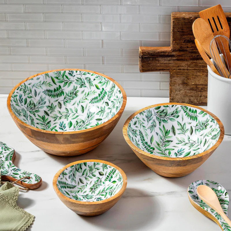 Olive Oasis Wood Bowl Set | Plow & Hearth