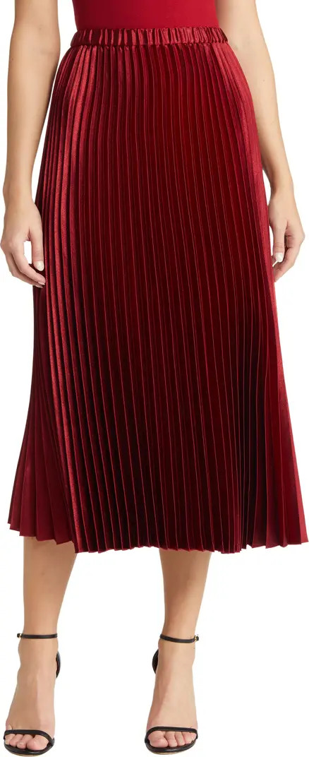 Anne Klein Pleated Satin Midi Skirt | Nordstrom | Nordstrom