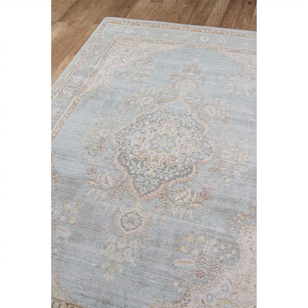 Esme Modern Pastel Blue Beige Diamond Medallion Patterned Rug | Kathy Kuo Home
