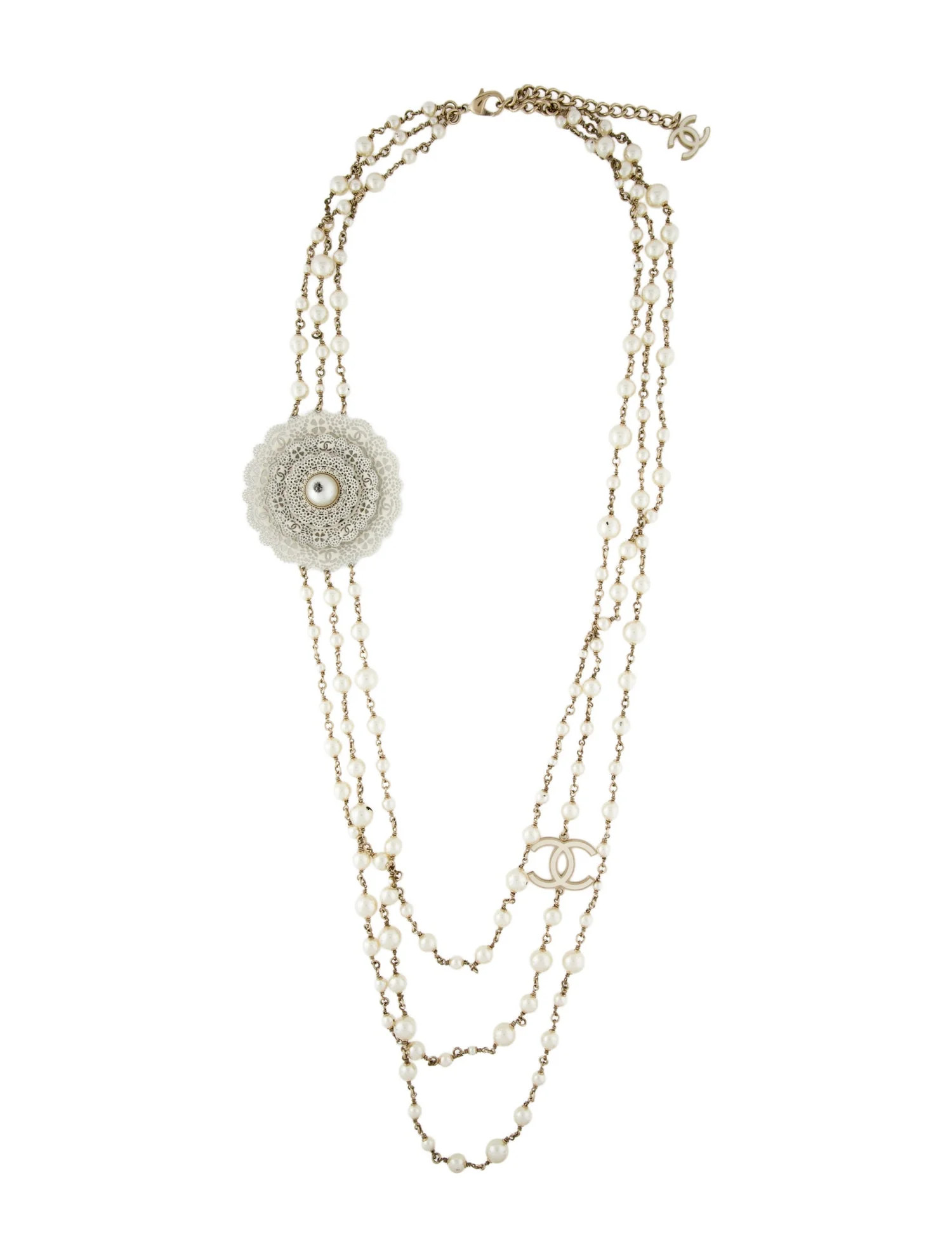 Faux Pearl & Resin CC Doily Multistrand Necklace | The RealReal
