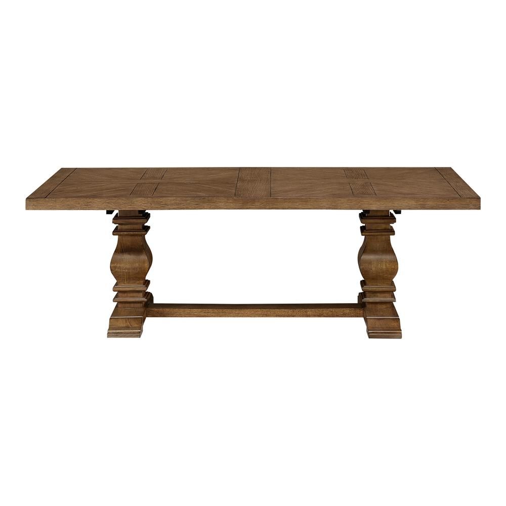 Home Decorators Collection Eldridge - Trestle Dining Table with Self Storing Extension in Haze | The Home Depot