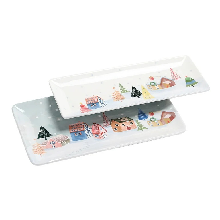 Bico Nordic Village Ceramic 14 inch Rectangular Serving Platter, Set of 2, for Serving Salad, Pas... | Walmart (US)