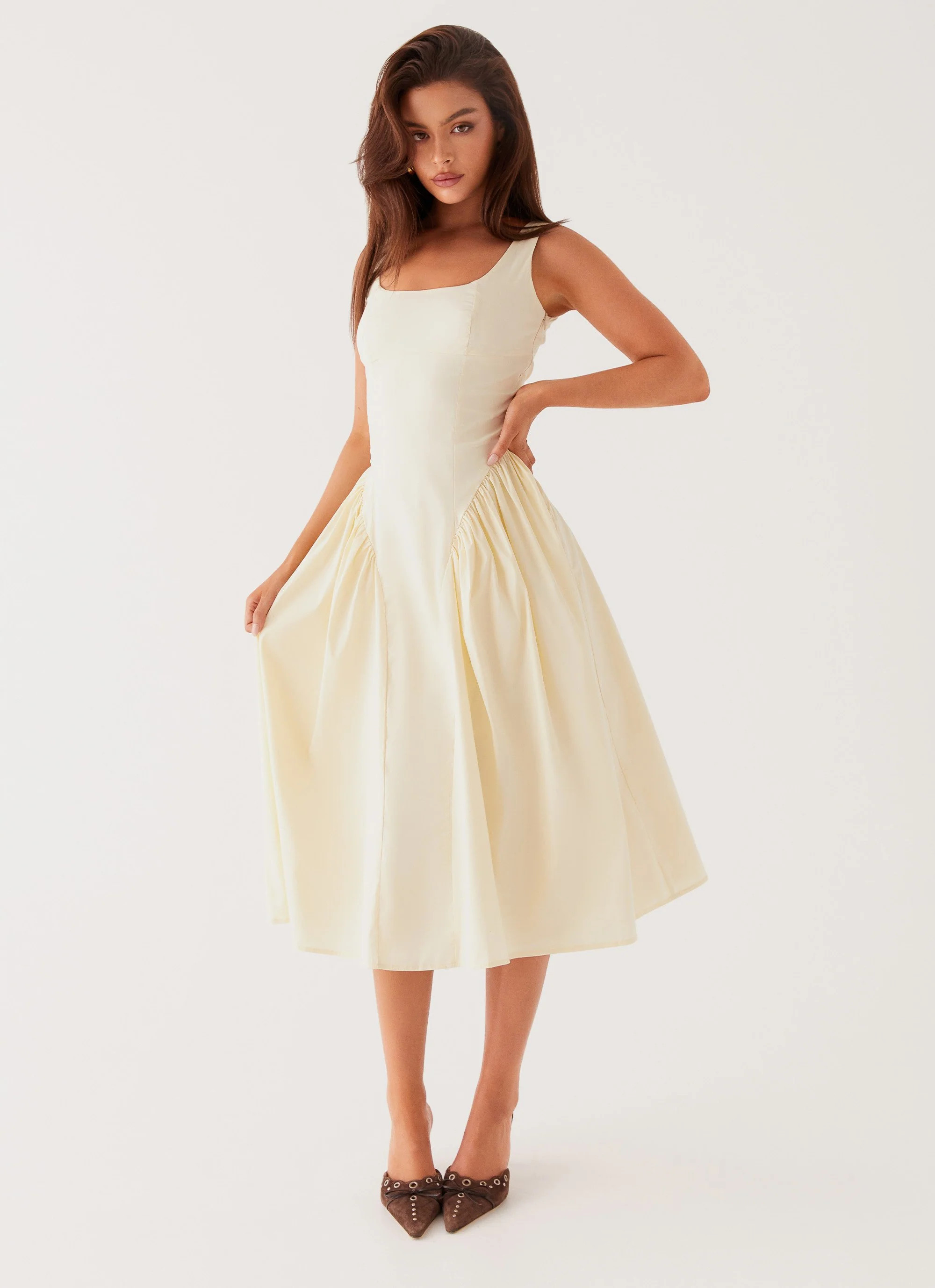 Sassy Soiree Midi Dress - Cream | Peppermayo (Global)