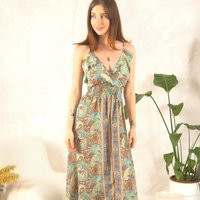 Green Paisley Boho Maxi Dress, Bohemian Summer Festival Dress Women, Ibiza Goddess Clothing | Etsy (US)