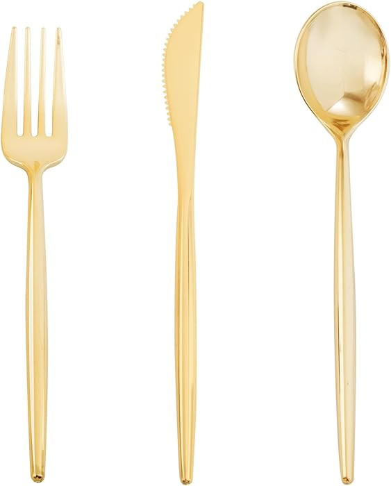 Supernal 180PCS Gold Plastic Silverware Gold Silverware Disposable Cutlery Plastic Utensils Heavy... | Amazon (US)