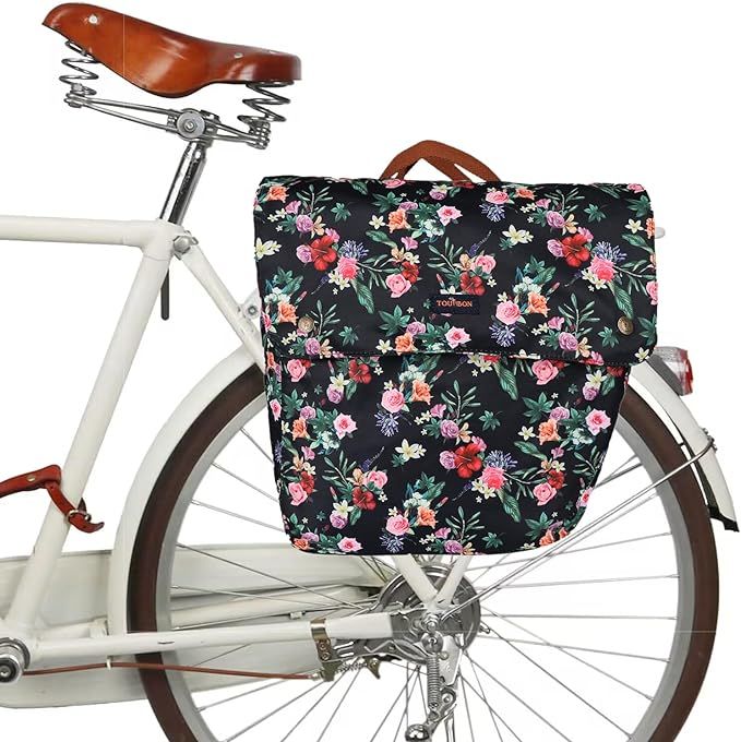 TOURBON Pannier Bag Bike Rear Rack Double Side Bag Roll up Bicycle Back Seat Bag - Black with Flo... | Amazon (US)