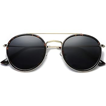 DUSHINE Small Round Double Bridge Sunglasses For Women Men Polarized 100% UV Protection | Amazon (US)