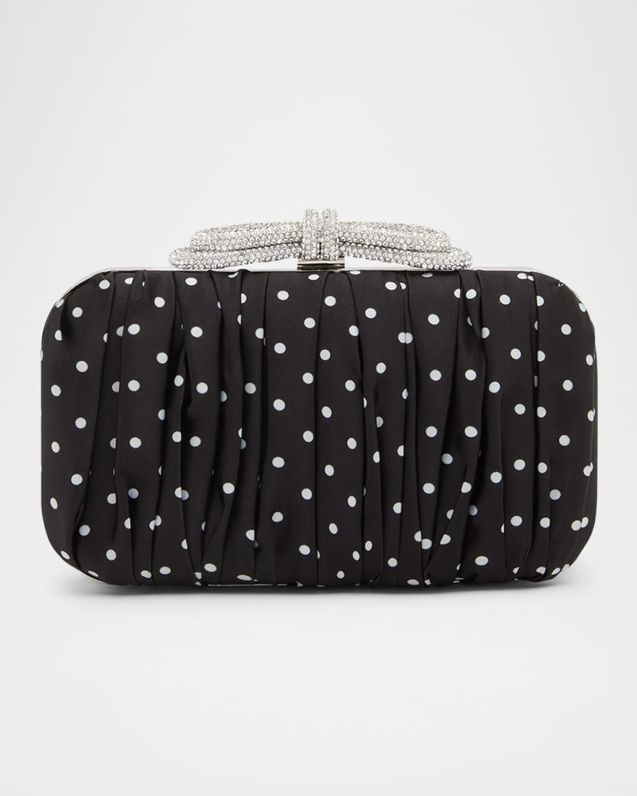MACH & MACH Double Bow Polka Dot Satin Clutch Bag | Neiman Marcus