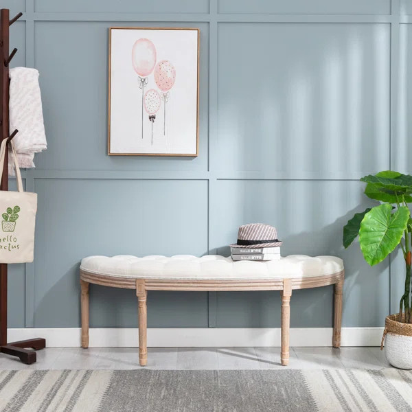 Half Moon French Vintage Bench With Padded Seat & Rubberwood Legs | Wayfair North America