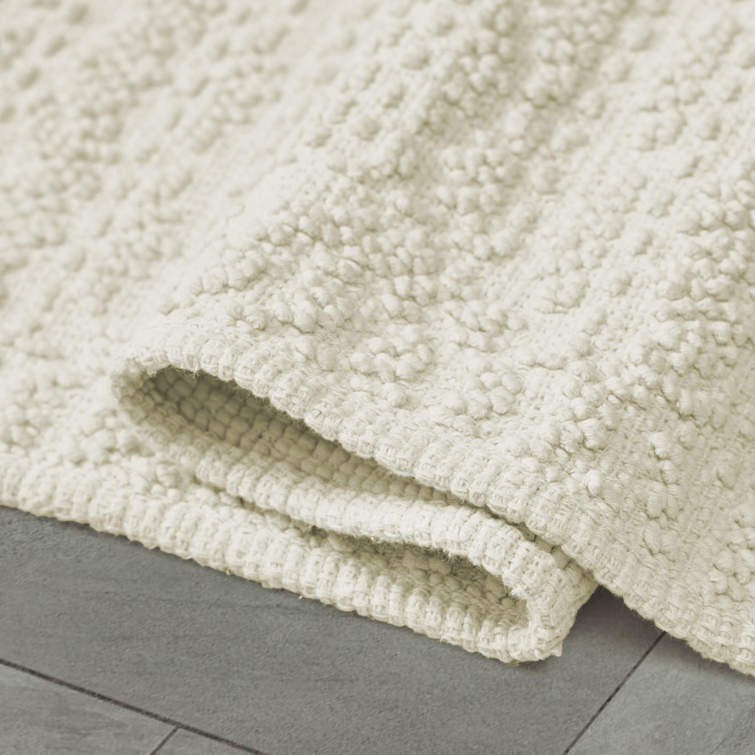 French Connection Nellore Bathroom Rugs, Woven and Beaded Bathroom Mats, Durable Bath Rugs, Thick Bath Mats for Bathroom and Shower Rugs, 20” x 38”, Ivory | Amazon (US)