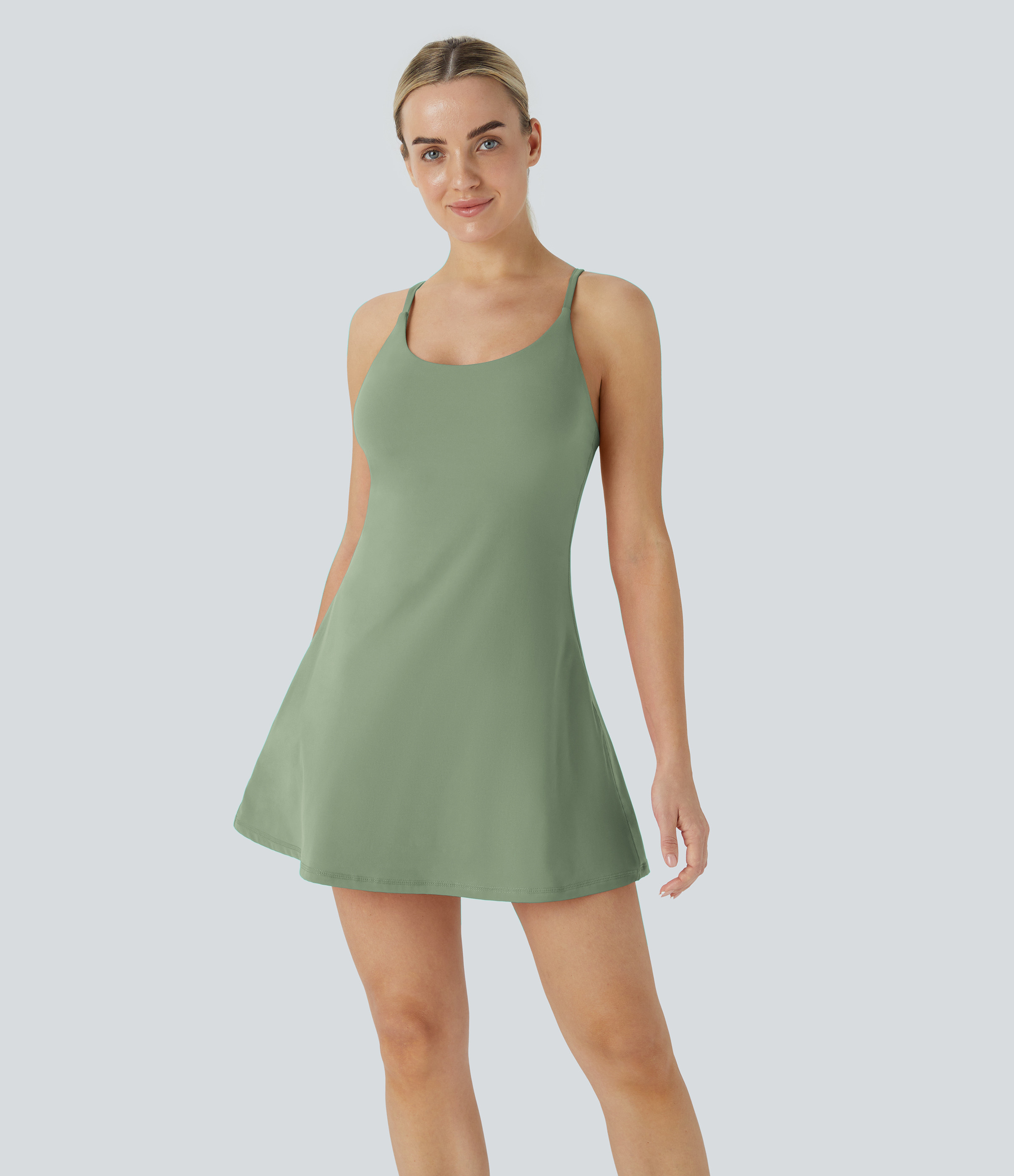 Halara Softlyzero™ Plush Backless Active Dress Workout Dress - Asparagus - M | HALARA