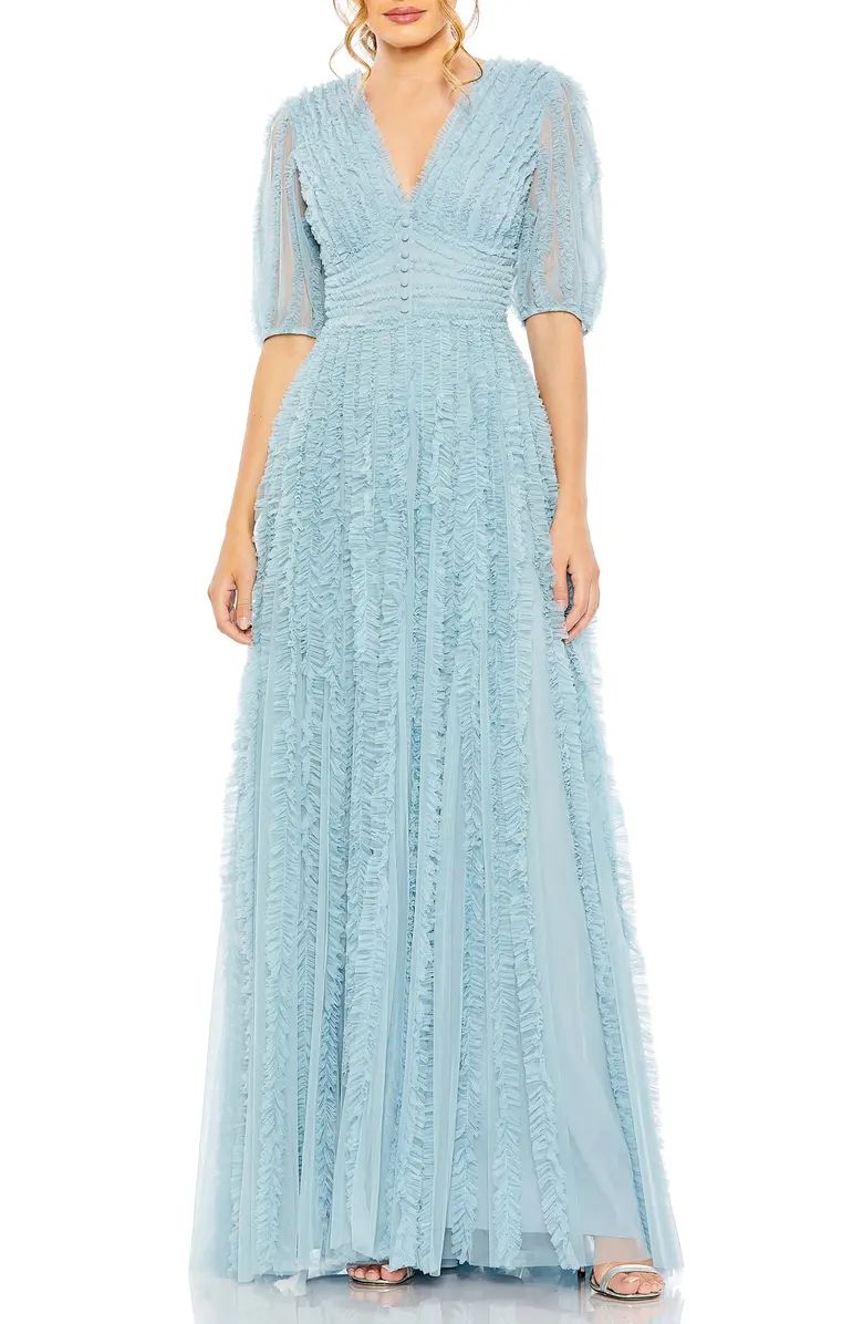 Ruffle Puff Sleeve A-Line Gown | Nordstrom