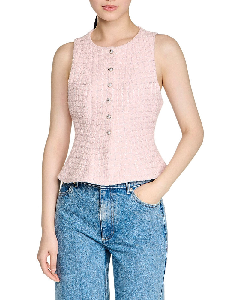 Sandro Demie Sequin Tweed Top | Bloomingdale's (US)