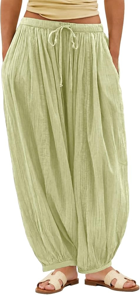 Shy Velvet Linen Pants Women Elastic Waist Drawstring Boho Pants | Amazon (US)