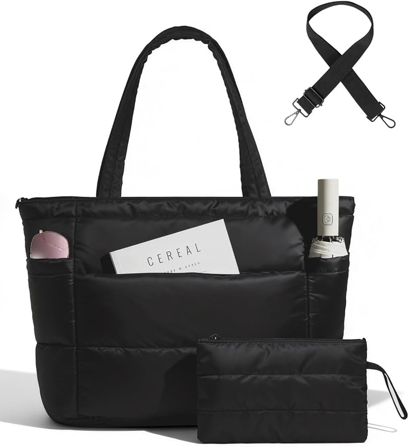 Moyad Puffy Tote Bag for Women with Zipper, Lightweight Quilted Bags Shoulder Handbag for Work, T... | Amazon (US)