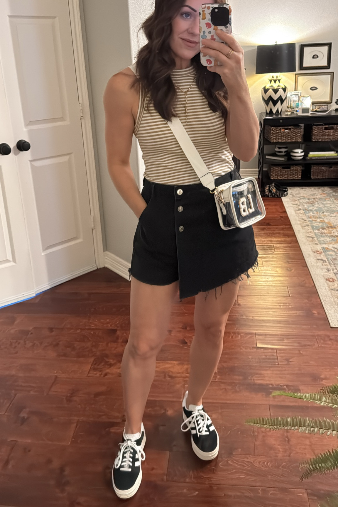 Friday night high school football casual outfit inspo denim skort styling adidas samba bold

#LTKStyleTip #LTKShoeCrush #LTKFindsUnder50
