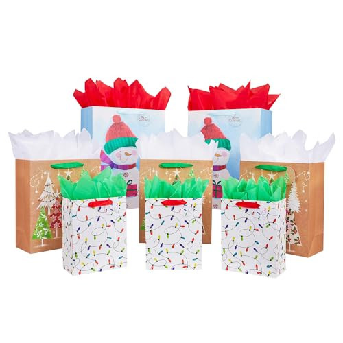 Bobobag 8 Pack Large Christmas Gift Bags with handle and Tissue paper for Merry Christmas Assorted Sizes and Designs, Happy Holiday Gift Bags for Presents (2 Large 16”, 3 Medium 12”, 3 Small 9”) | Amazon (US)
