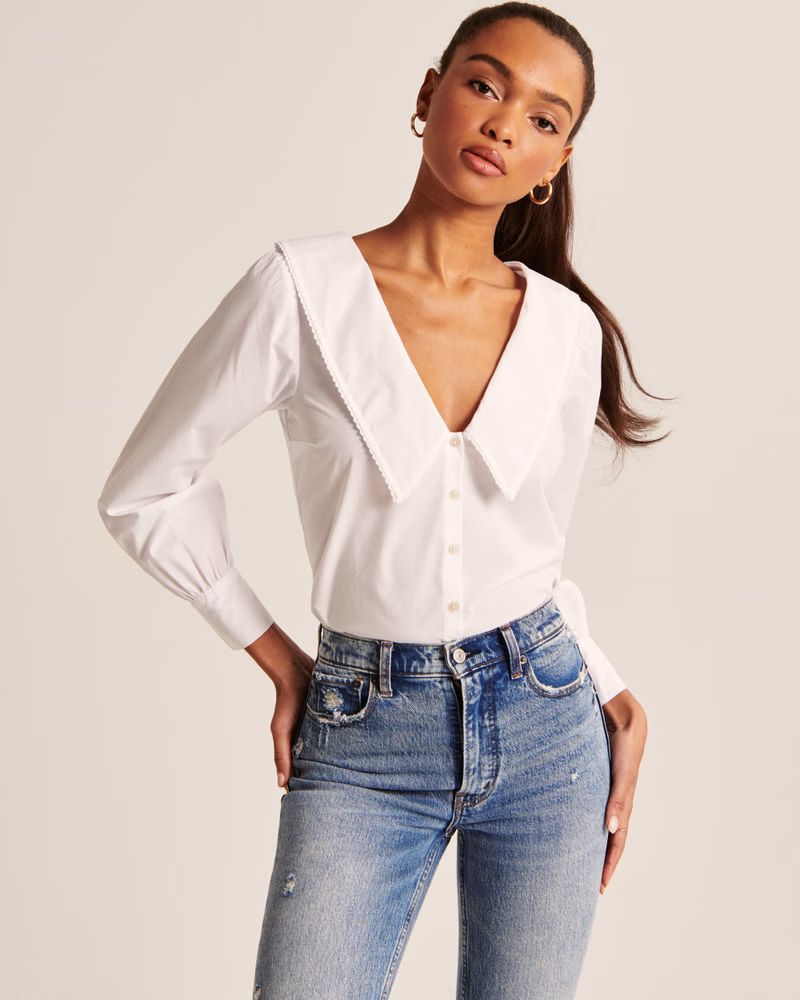 Long-Sleeve Poplin Collared Shirt | Abercrombie & Fitch (US)