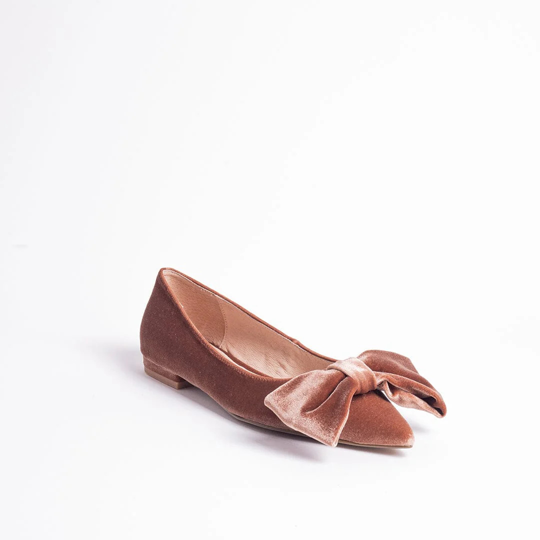 Cecelia New York-Brie bow pointed ballet velvet bow flat Dark Taupe | Cecelia New York