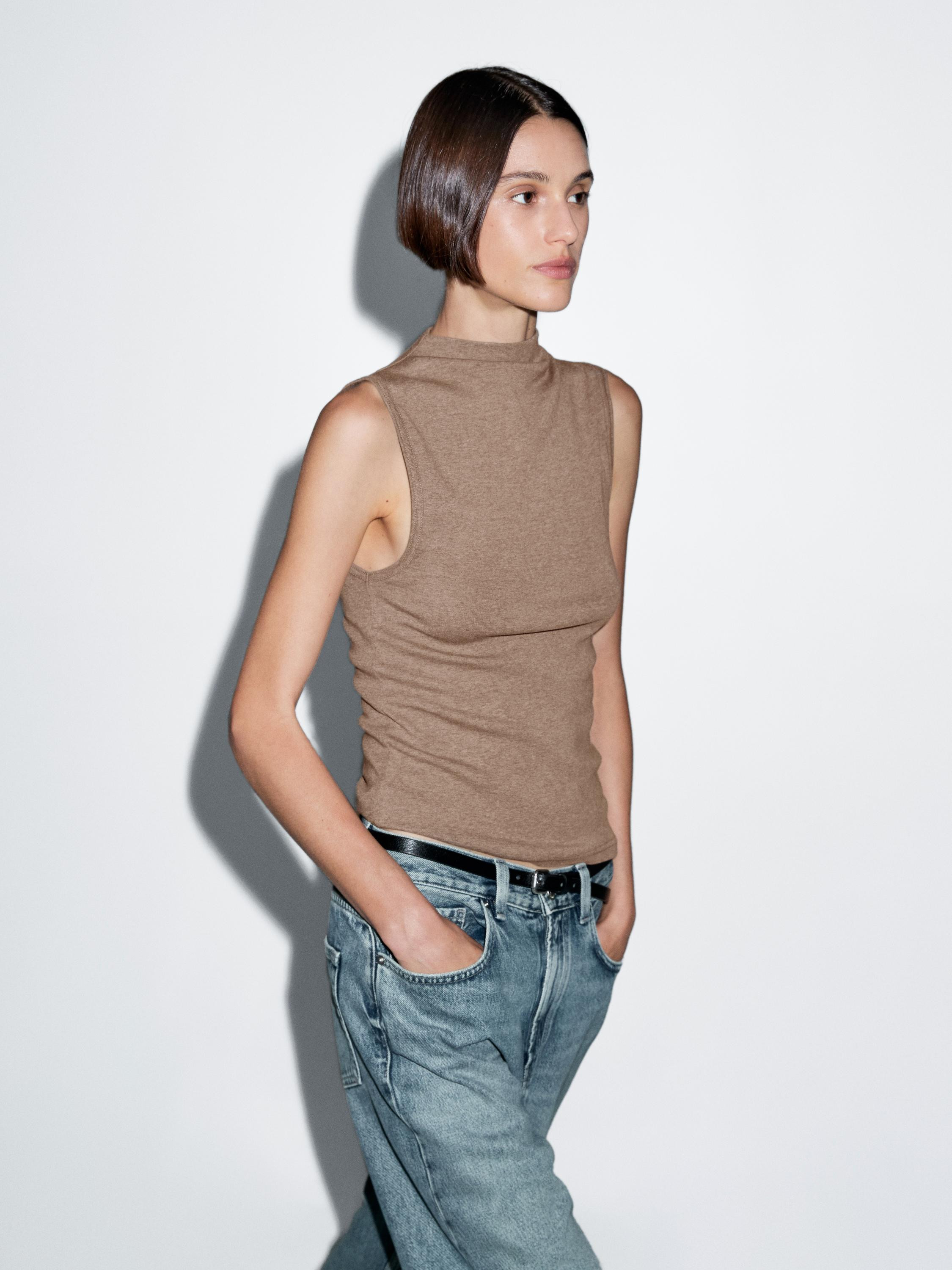 100% cotton funnel neck top | Massimo Dutti UK