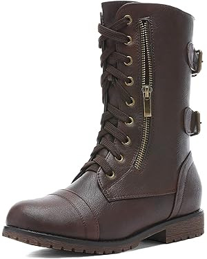 DREAM PAIRS Women's Mid Calf Built-in Wallet Pocket Lace up Military Combat Boots | Amazon (US)