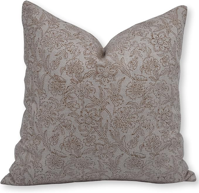 Fabritual Block Print Pure Linen 20x20 Throw Pillow Covers, Decorative Handmade Vintage Pillow Co... | Amazon (US)