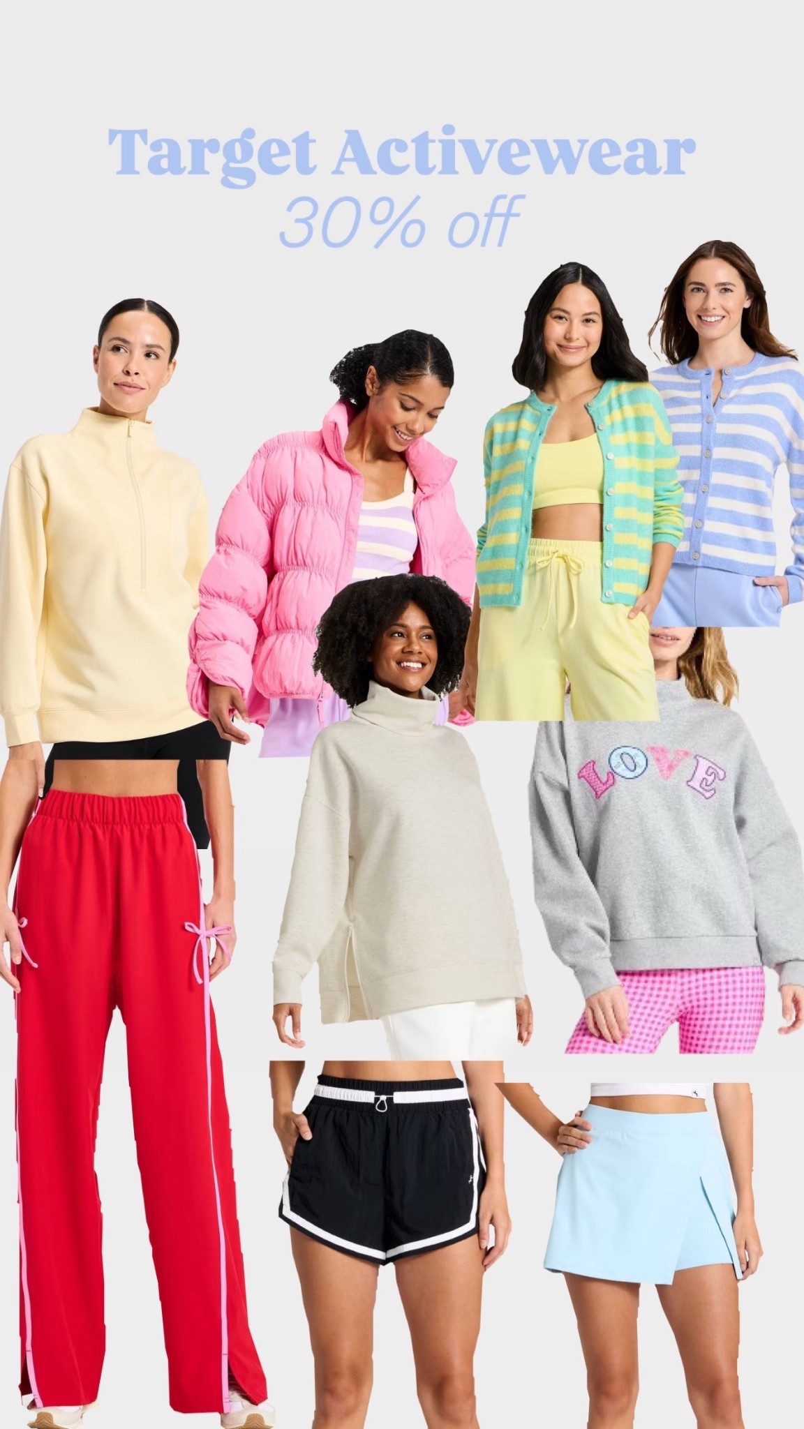 Target 30% off activewear

Valentine’s Day outfit, colorful outfits, loungewear, workout clothes, spring activewear, spring style, mock neck sweatshirt 

#LTKSaleAlert #LTKFindsUnder50 #LTKActive