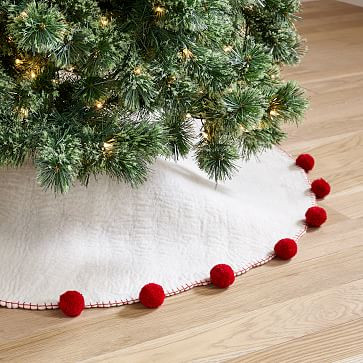 Pom Pom Felt Tree Skirt - White & Red | West Elm (US)