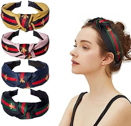 4Pcs Knotted Bee Animal Headbands for Women Bee Headband knotted wide Hair Accessories (A) | Amazon (US)