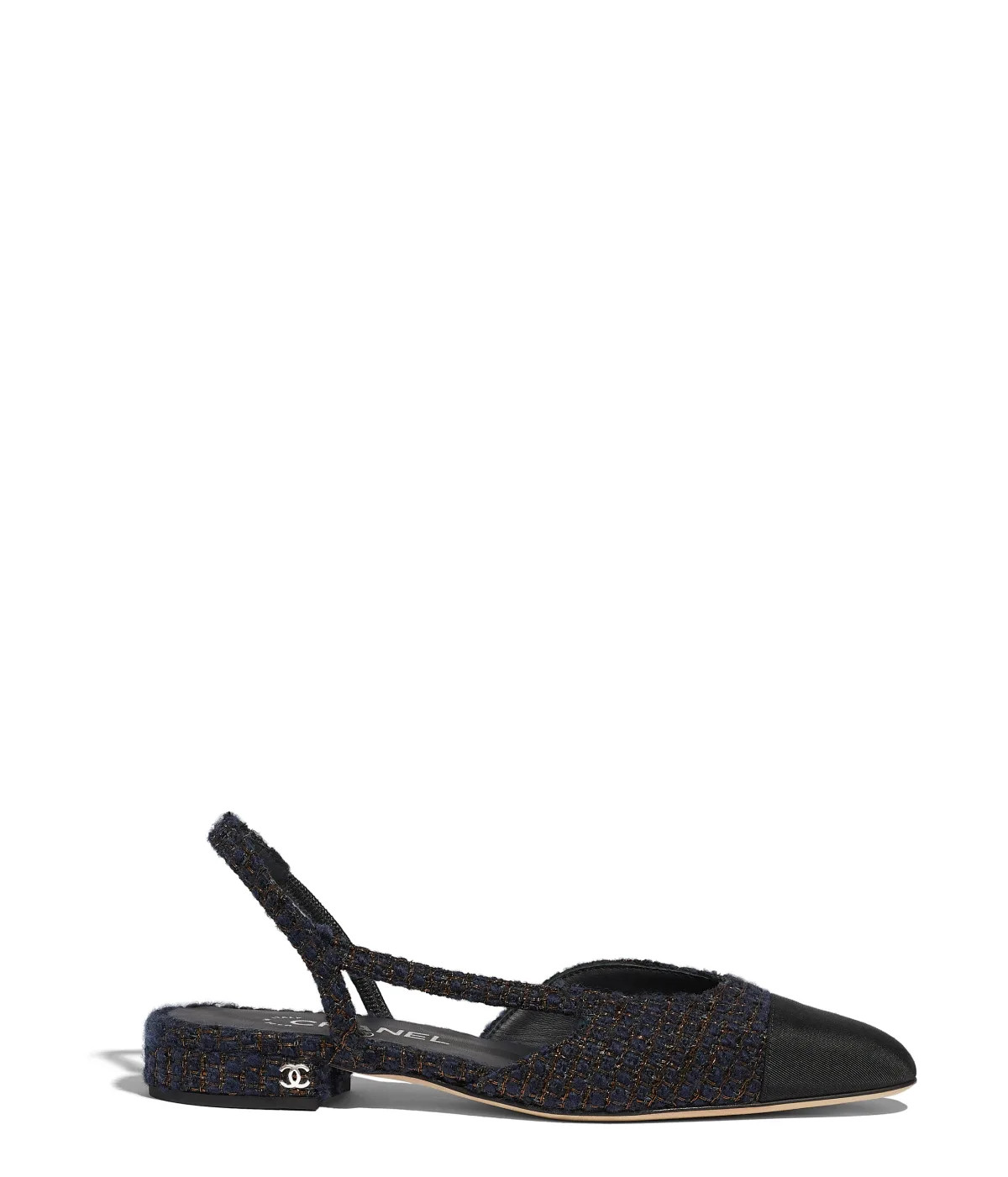 Slingpumps, tweed & rips, marineblau, schwarz & goldfarben - CHANEL | Chanel, Inc. (US)