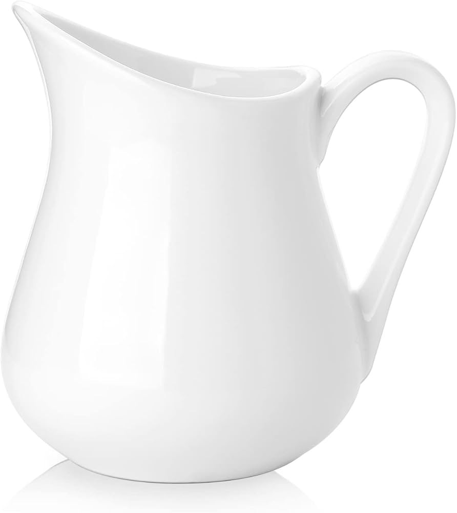 Nucookery 12 Oz Classic White Fine Porcelain Creamer with Handle, Creamer Pitcher For Sauces Sala... | Amazon (US)
