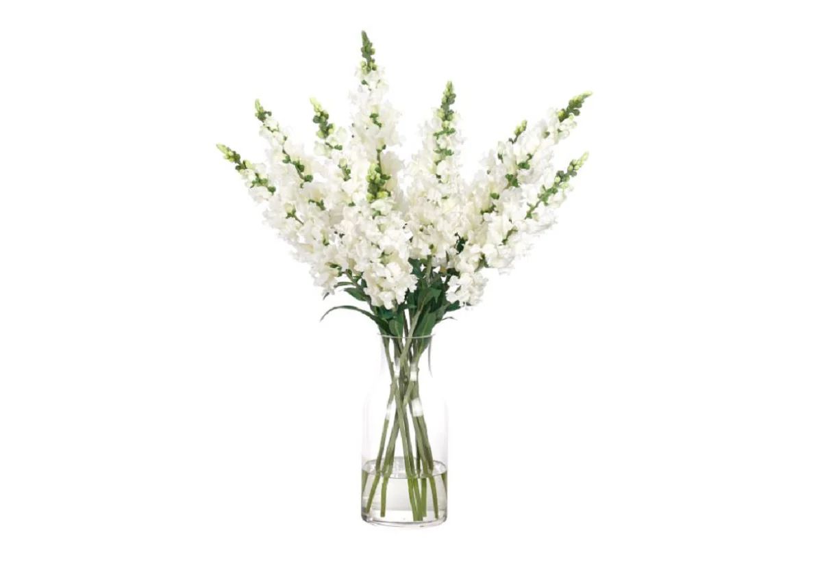 WHITE SNAPDRAGON IN GLASS VASE | Alice Lane Home Collection
