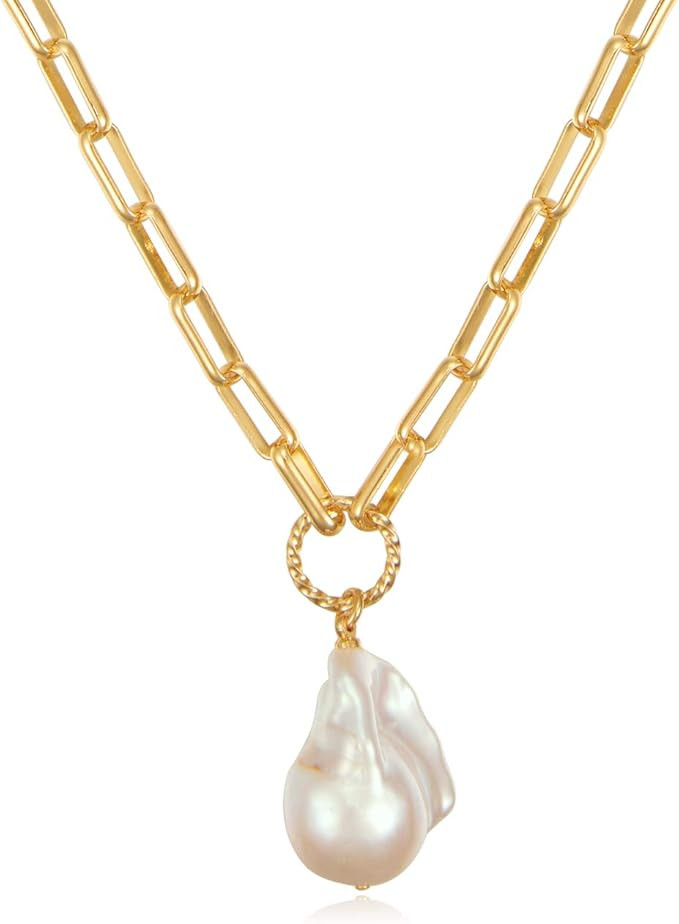 Dainty Natural Baroque Pearls Pendant Necklace Gold Chain Necklace with Pearl Charm Pearls Satell... | Amazon (US)