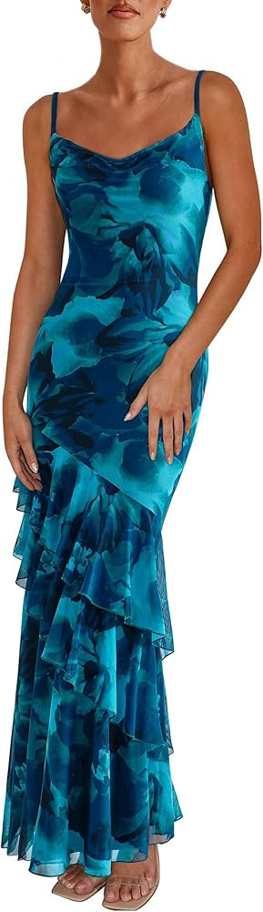 PRETTYGARDEN Maxi Dresses for Women 2025 Summer Tiered Floral Beach Sundress Spaghetti Strap Wedd... | Amazon (US)