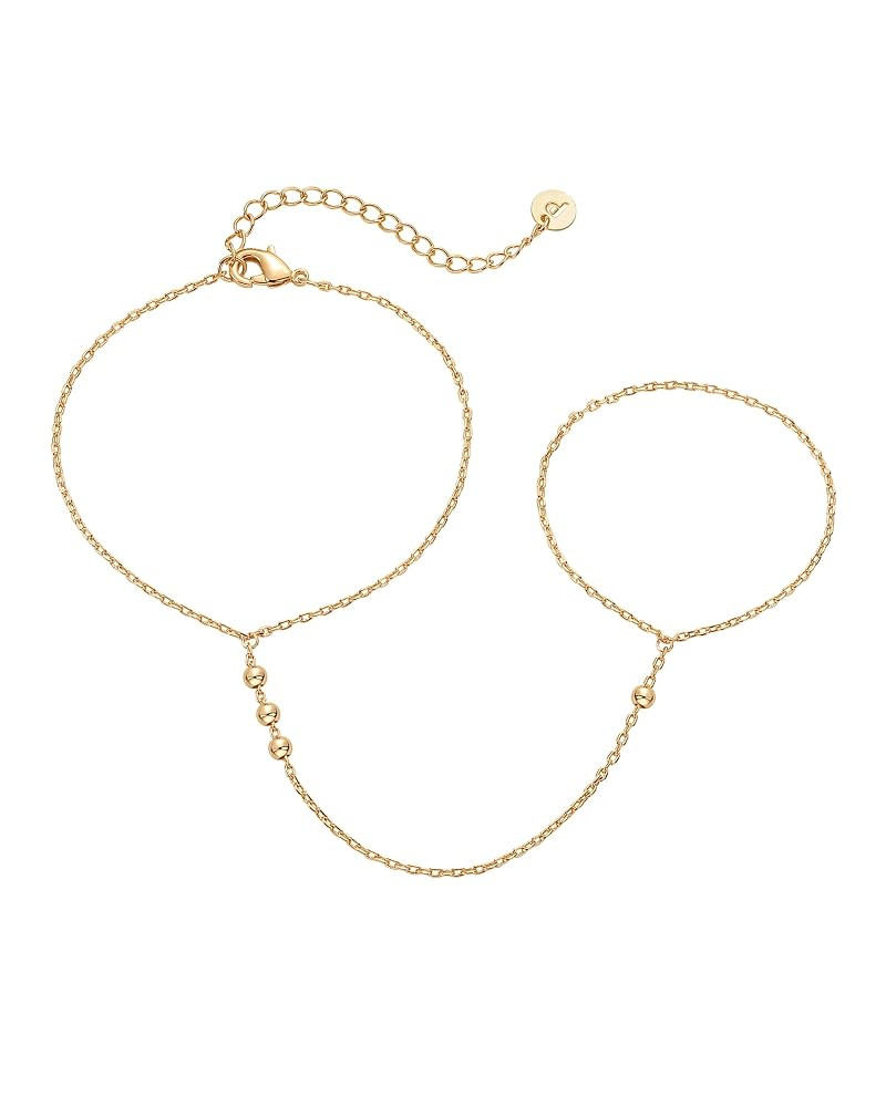 PAVOI 14K Gold Plated Freshwater Pearl Gold Hand Chain Bracelet for Women - Trendy Ring Bracelet ... | Amazon (US)