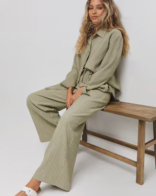 Sage Textured Wide Leg Trousers | Simply Be | Simply Be (UK)