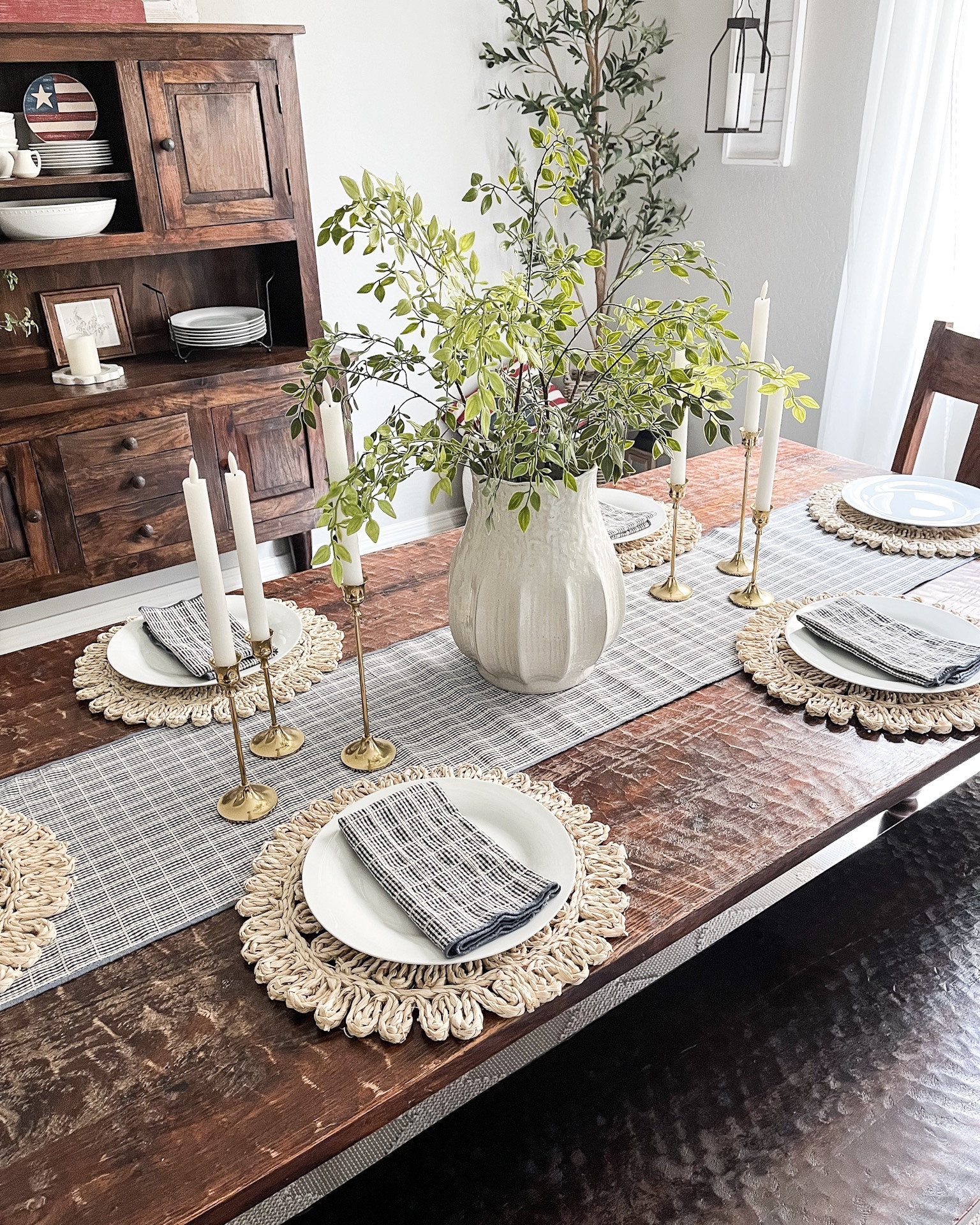 Summer dining room! 
This adorable check table runner and napkins are on sale! 
Simple greenery and this beautiful vase help complete the look.

#LTKSeasonal #LTKHome #LTKSaleAlert