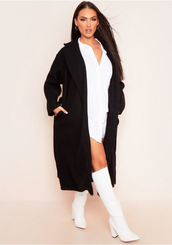 Pixie Black Maxi Length Oversized Belted Coat | Missy Empire (UK)