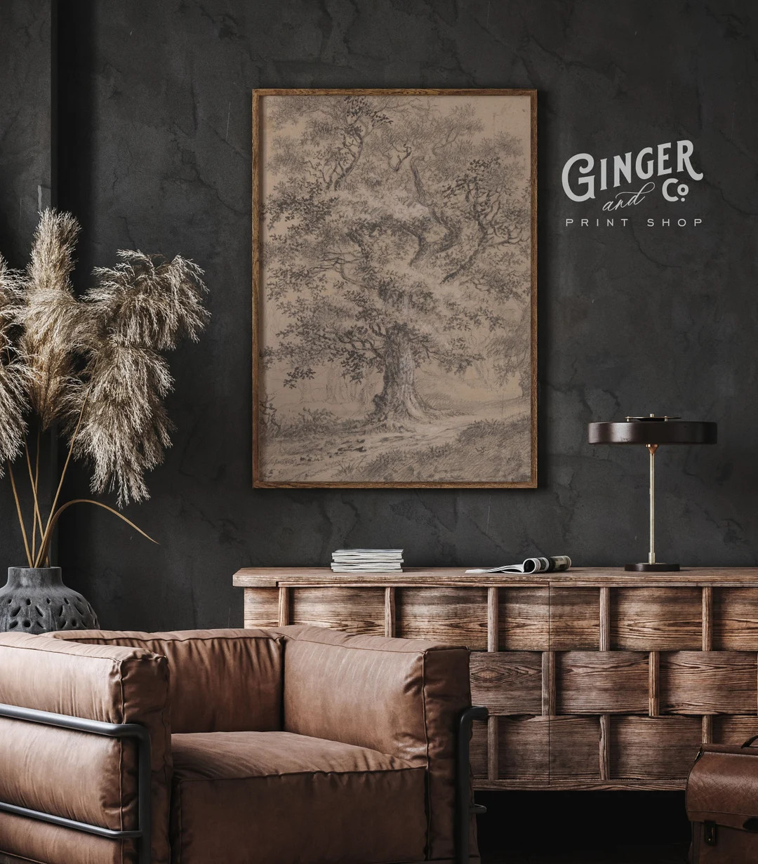 TREE SKETCH A Leafy Oak Digital Download Vintage Fine Art Drawing Print Your Own Canvas Art, Mood... | Etsy (US)